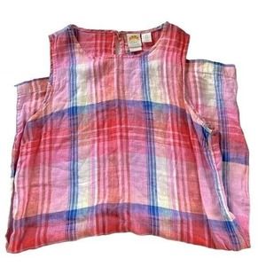 C&C California Midi Dress Women's 8 Pink Plaid Linen Shift Dress Summer Casual